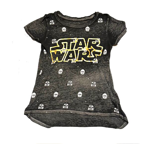 Disney Star Wars Spell-Out Gray and Gold T-Shirt Girls XL - Picture 1 of 5